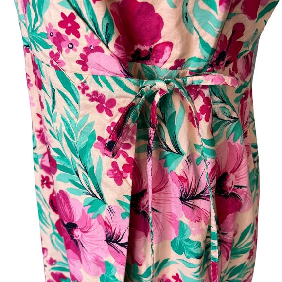 J Crew Factory Pink Tropical Floral Sleeveless Wrap Dress 6 Sundress Resortwear - Picture 4 of 5